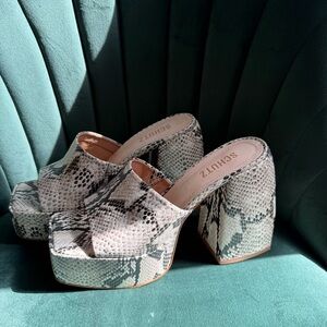 SCHUTZ Snake Leather Platform Mules with Square Toe